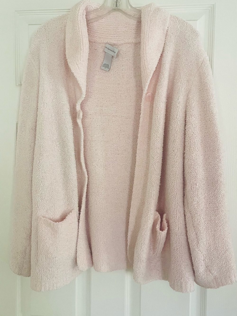 Soft Surroundings Light Pink Teddy Open-Front Jacket with Pockets